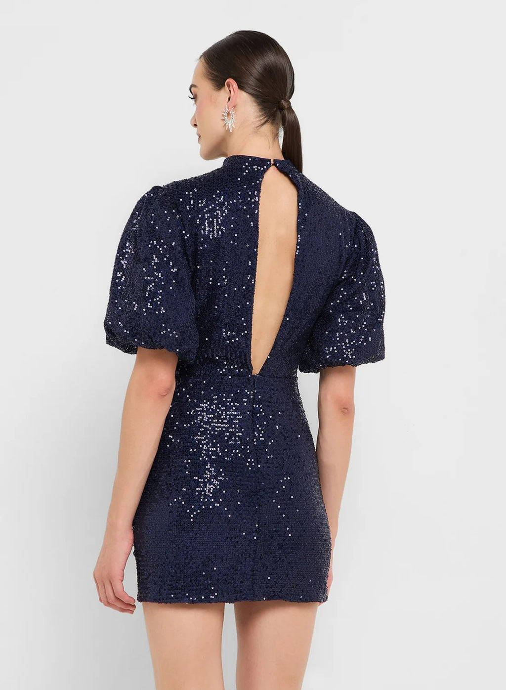 Puff Sleeves Sequin Embellished Drop Waist Dress