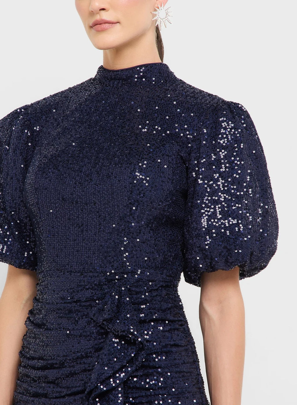 Puff Sleeves Sequin Embellished Drop Waist Dress
