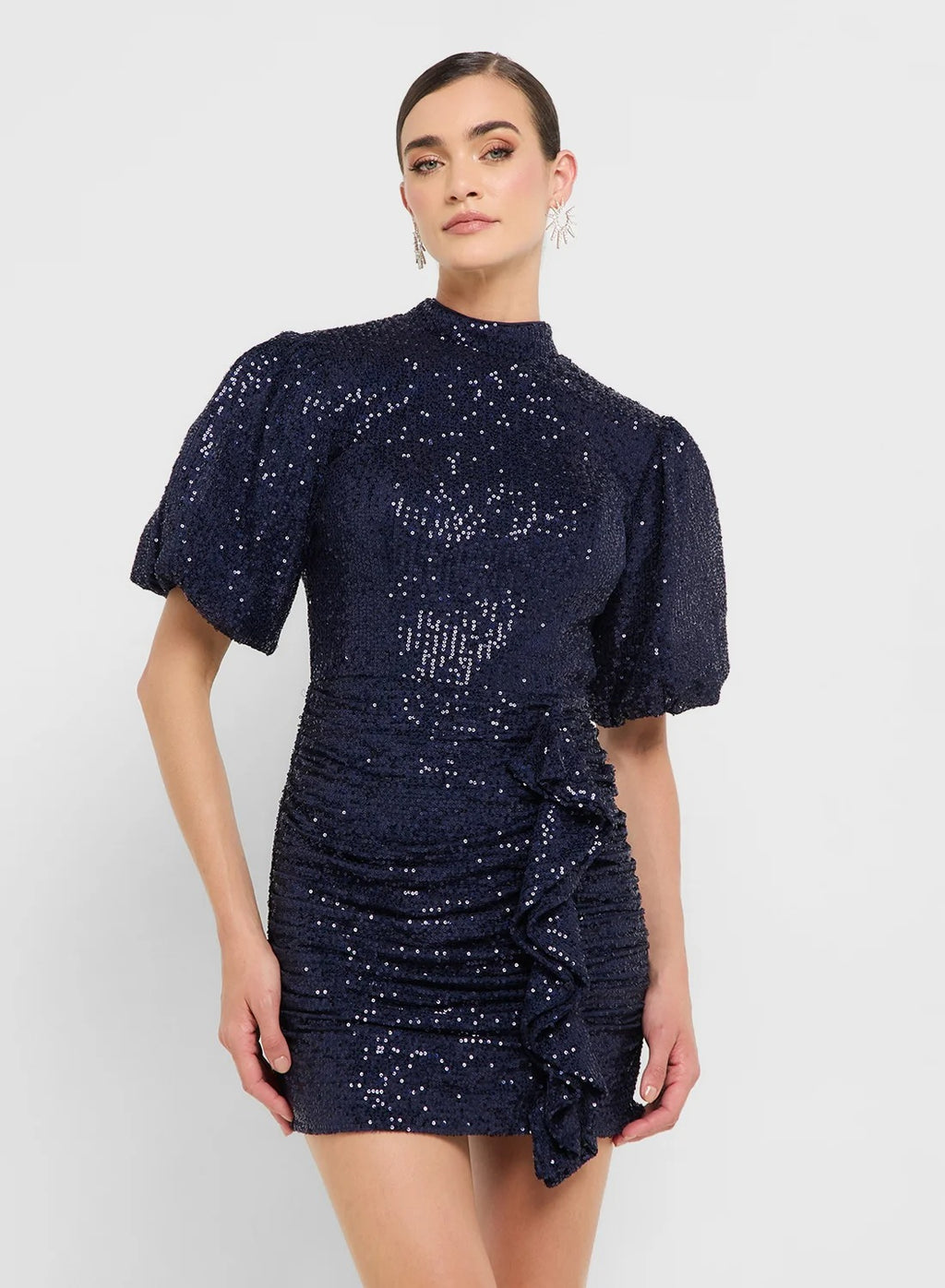 Puff Sleeves Sequin Embellished Drop Waist Dress