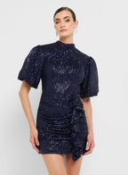 Puff Sleeves Sequin Embellished Drop Waist Dress