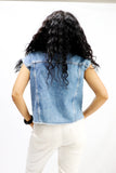 jeans jacket feather vest on the shoulder - All About Eg