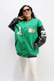 baseball jacket with leather sleeves