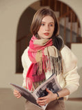 Color Block Fringe Trim Scarf - All About Eg