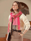 Color Block Fringe Trim Scarf - All About Eg