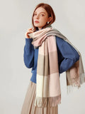 Tassel Decor Color Block Scarf - All About Eg