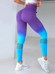 Seamless Sports Leggings Wide Waistband Gradient Colors - All About Eg
