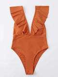 Solid ruffle stripe one-piece swimsuit - All About Eg