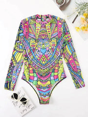 Allover Print Zip Back One Piece Swimsuit - All About Eg