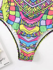 Allover Print Zip Back One Piece Swimsuit - All About Eg