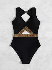 Striped Cut Out One Piece Swimsuit - All About Eg