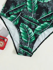 Floral Striped Ruffle Gradient Print One Piece Swimsuit - All About Eg