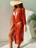 Sheer Embroidered Mesh Tie Front Kimono - All About Eg