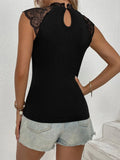 Contrast Lace Mock Neck Tank Top - All About Eg