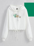 Graphic Drop Shoulder Drawstring Hoodie