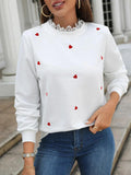 Heart Embroidery Lace Trim Sweatshirt - All About Eg