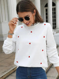 Heart Embroidery Lace Trim Sweatshirt - All About Eg