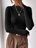 Split Cuff Ribbed Knit Sweater