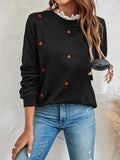 Heart Embroidery Lace Trim Sweatshirt - All About Eg