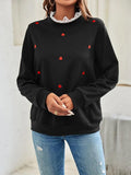 Heart Embroidery Lace Trim Sweatshirt