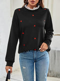 Heart Embroidery Lace Trim Sweatshirt - All About Eg