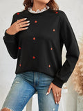 Heart Embroidery Lace Trim Sweatshirt - All About Eg