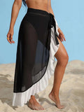 Colorblock Ruffle Hem Cover Up Skirt