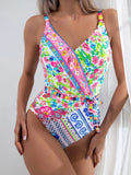 Floral Print Knot Front One Piece Swimsuit - All About Eg