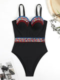 Contrast Sequin Tape Push Up One Piece Swimsuit - All About Eg