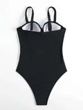 Contrast Sequin Tape Push Up One Piece Swimsuit - All About Eg