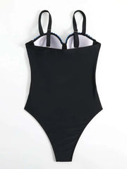 Contrast Sequin Tape Push Up One Piece Swimsuit - All About Eg
