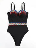 Contrast Sequin Tape Push Up One Piece Swimsuit - All About Eg