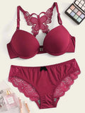 Floral Lace Cutout Crochet Lingerie Set - All About Eg