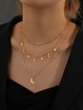 Moon & Star Charm Layered Necklace - All About Eg