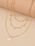 Moon & Star Charm Layered Necklace - All About Eg