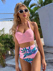 Tropical Push Up Ruched High Waisted Bikini Swimsuit - All About Eg