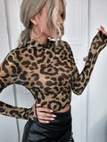 Mock-neck Leopard Mesh Crop Top - All About Eg