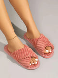 Minimalist Criss Cross Fluffy Bedroom Slippers - All About Eg